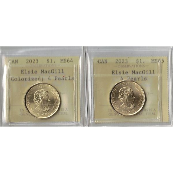 2023 $1 Elsie MacGill Colorized; 4 Pearls MS64, 2023 $1 Elsie MacGill; 4 Pearls MS65