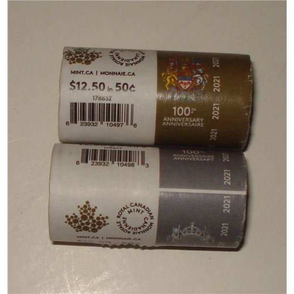 2 x 2021 50¢ Roll, Regular & 100th Anniversary