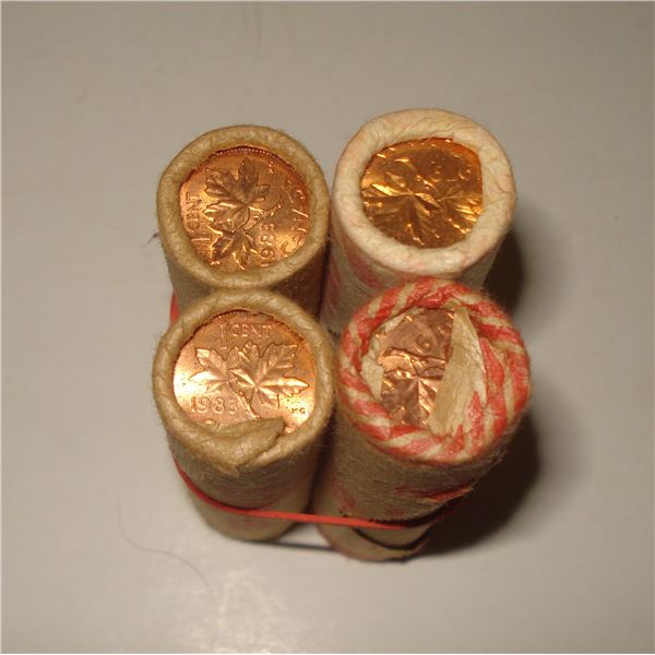 Canadian Pennies, 2 x 79 & 2 x 83, Four intact Rolls of 50 pcs each