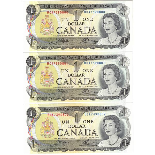 3 x Consecutive 1973 $1 notes, all crisp uncirculated