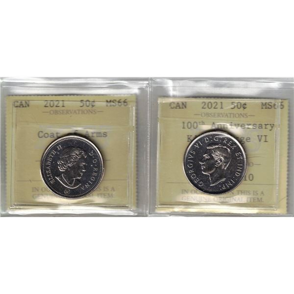 2 x 2021 50¢ , Regular & 100th Anniversary MS66, PCCS (Professional Coin Certification System)