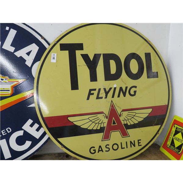 Tydol Flying A Gasoline Vintage Metal Double Sided Sign - 40  Diameter