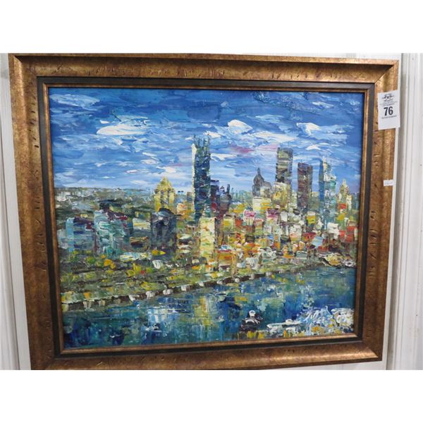 Framed Oil On Canvas NY City Skyline Signed King - 20 x 24