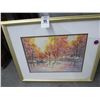 Image 1 : Framed Watercolor Fall On The Lake Signed KC 2/94 - 18 x 20 - Cracked Pane