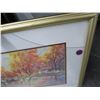 Image 2 : Framed Watercolor Fall On The Lake Signed KC 2/94 - 18 x 20 - Cracked Pane