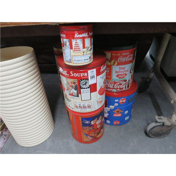 Collectible Tins, Storage Trunk, Waste Can