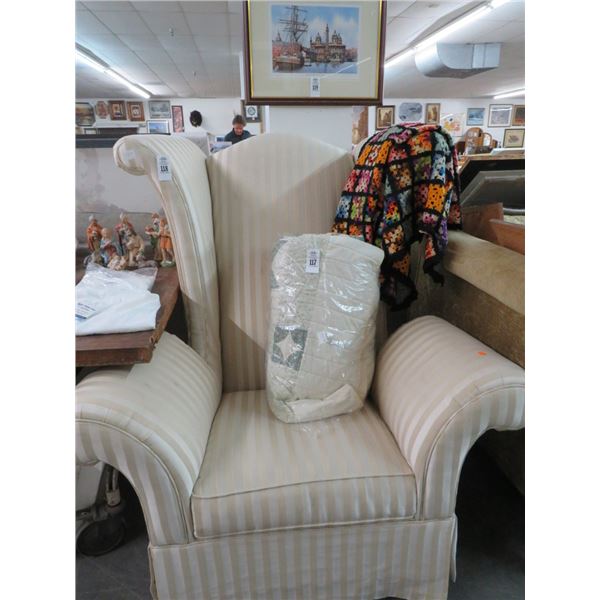 Stripped Cloth Wingback Chair