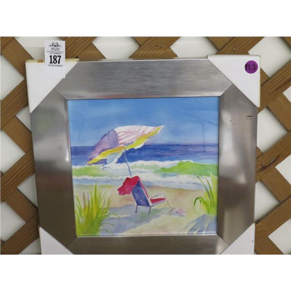 Silver Framed Wall Art Beach Scene, Charger - 2