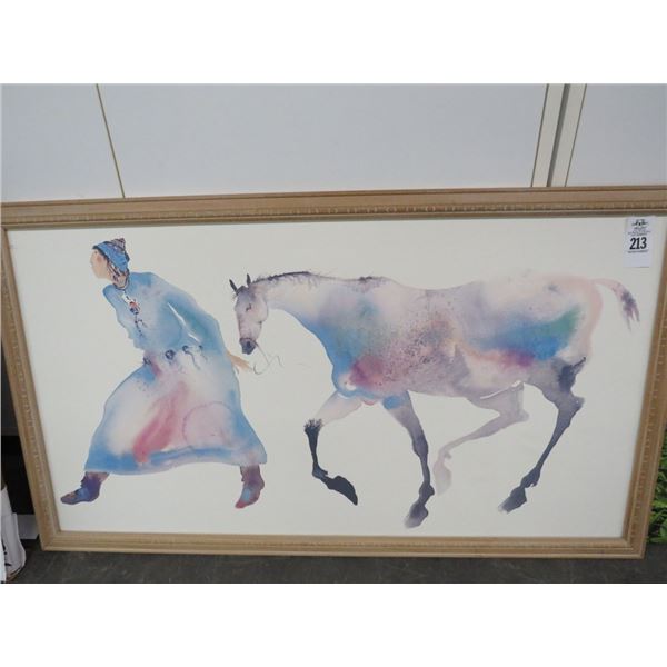 Framed Watercolor Woman w/Horse - 18 x 30