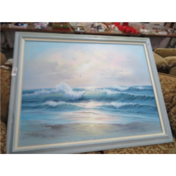 Oil On Canvas Large Seascape - Signed Thompson - 40 x 48