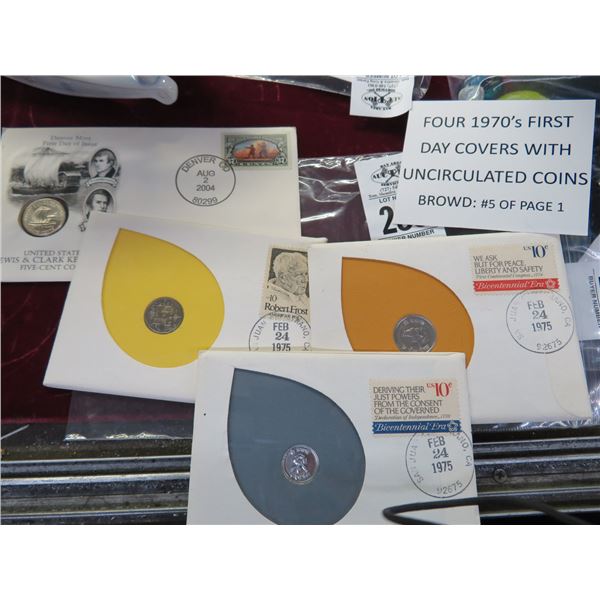 1970's First Day Covers 4 w/Uncirculated Coins