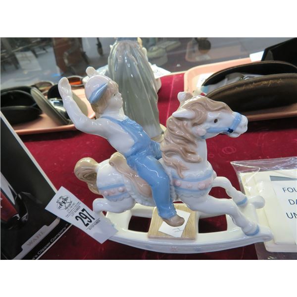 Lladro Style Figurine Boy On Rocking Horse