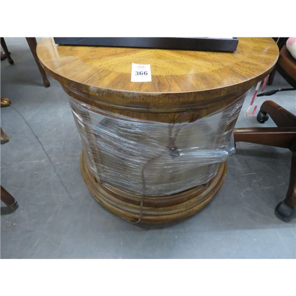 Oak Glass Showcase Round End Table