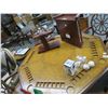 Image 3 : Mahogany Pedestal Leather Top Poker Table w/4 Chairs