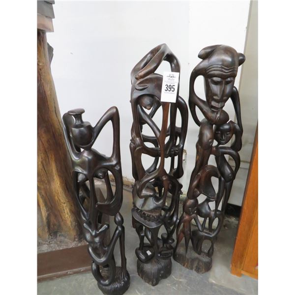 3-Ornately Carved African Figural Statuary - 3 X $