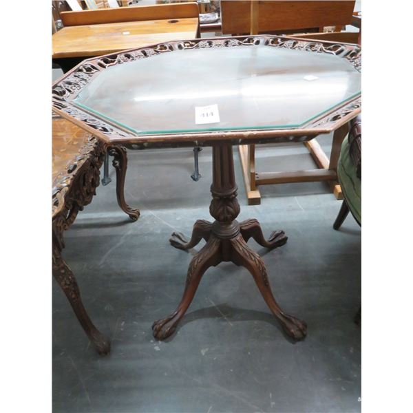 Ornately Carved Octagontal Claw Foot Pedestal Table