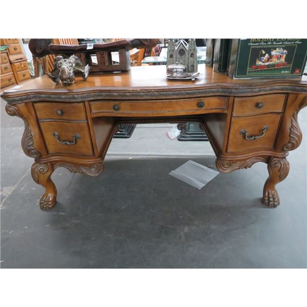 Ornately Carved Burl Claw Foot Desk