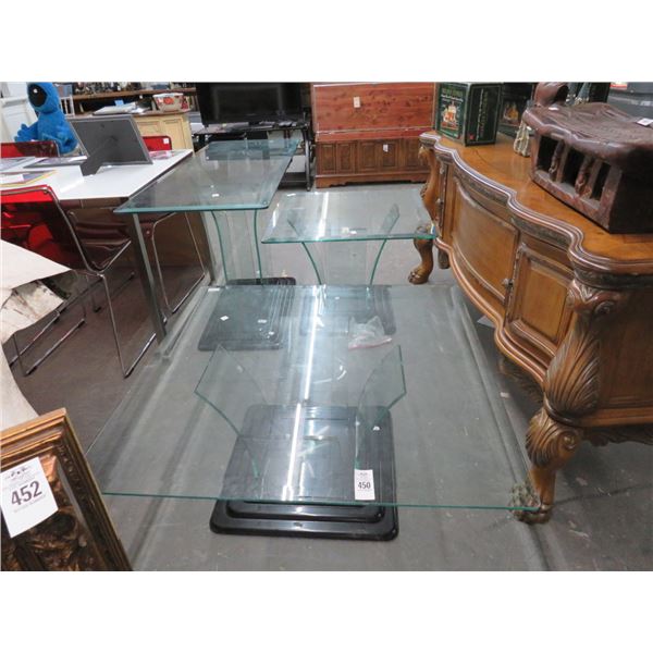 Contemporary Glass w/Black Base Coffee/End/Hall Table Set