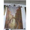 Image 1 : Tapestry of Venice Signed Lesbak w/Ornamental Iron Hanging