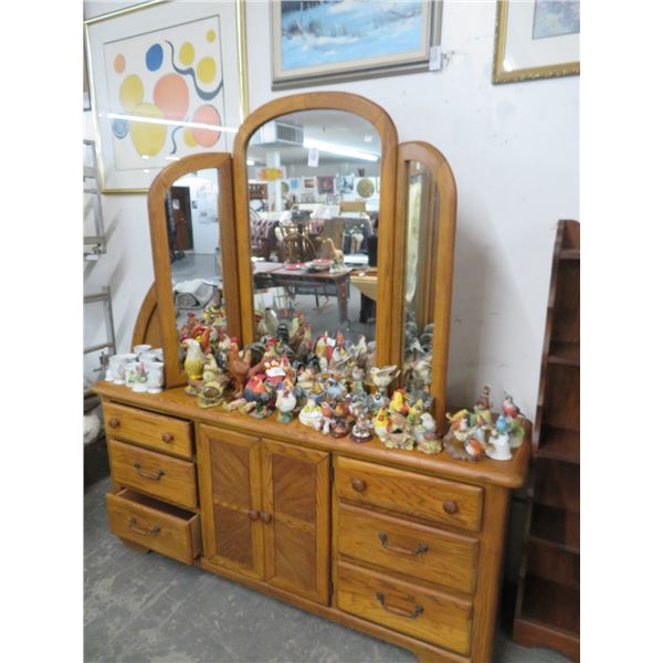 Stanley Oak Dresser/Mirror/Twin Headboard