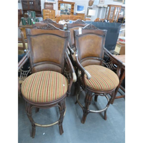 Ornate Swivel Padded Bar Stools - Set of 4