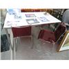 Image 1 : Contemporary Chrome Base Opaque Top and 4 Acrylic Red Chairs