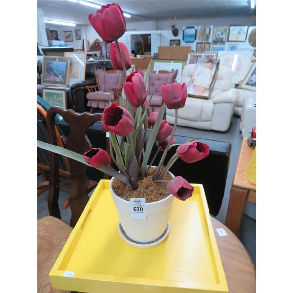 Yellow Tray and Silk Floral