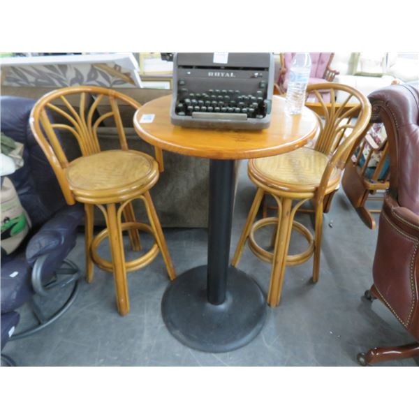 Oak Round Highbar Table w/2 Stools