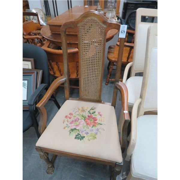 Mahogany Clawfoot Armchair w/Needlepoint Pad