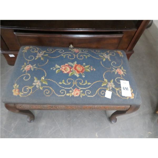 Mahogany Queen Anne Needlepoint Foot Stool