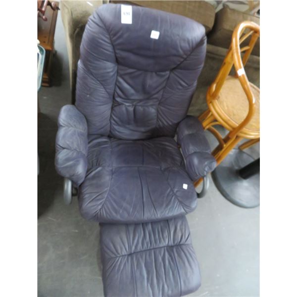 Plum Leather Recliner w/Ottoman