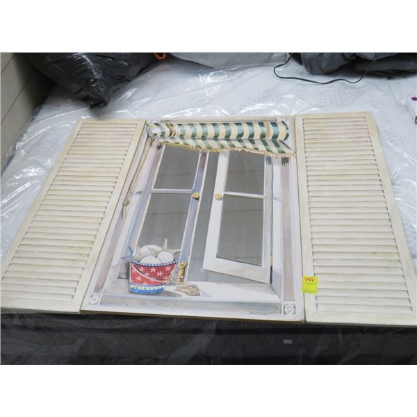 Mirrored Window Art Signed Edwards w/Louvered Décor - 3 Pcs.