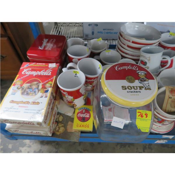 Large Lot of Campbell Soup Mugs and Collectibles