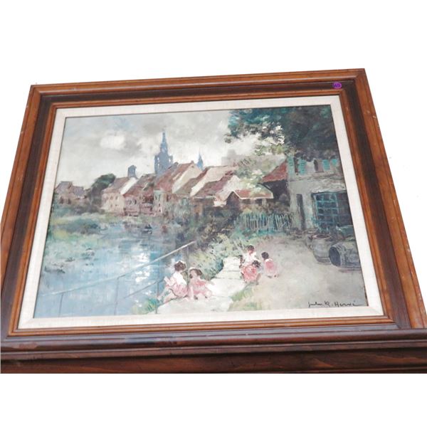 Framed Riverfront Wall Art Signed Henri - 24" x 30"  # 140