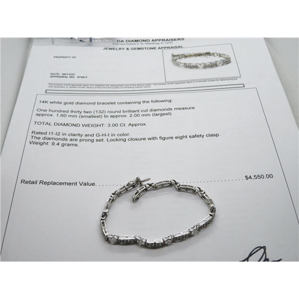 14K WG Diamond Bracelet w/One Hundred Thirty Two Round