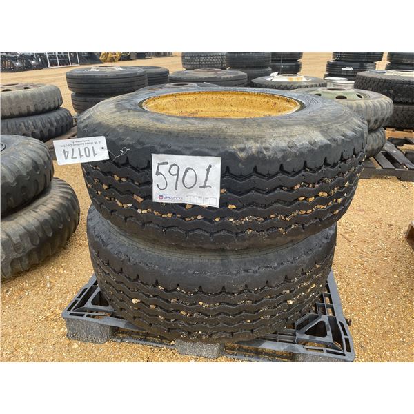 (2) 385/65R22.5 TIRES W/ RIMS