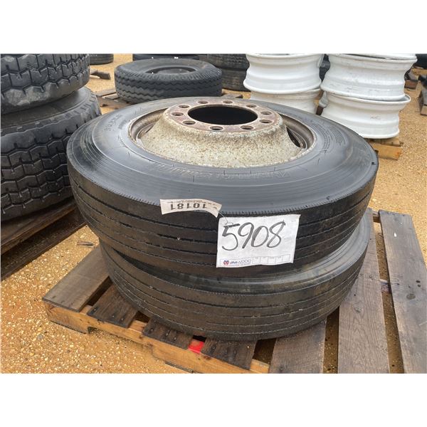 (2) 9R22.5 TIRES W/ RIMS