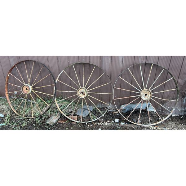 LOT OF 3 - 44 INCH STEEL WAGON WHEELS