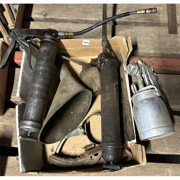 JOB LOT - GREASE GUN, PAINT SPRAYER, FUNNEL