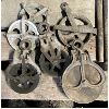 Image 1 : LOT OF 6 - PULLEYS - WOODEN ONE IS 8 INCH DIAMETER