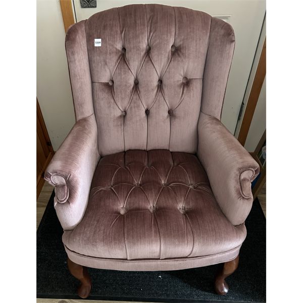 OCCASSIONAL CHAIR - UPHOLSTERED IN ROSE COLOURED CRUSHED VELVET