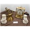 Image 1 : Assorted Brass Home Decor - Anniversary Clock & 2 White Owl Statues