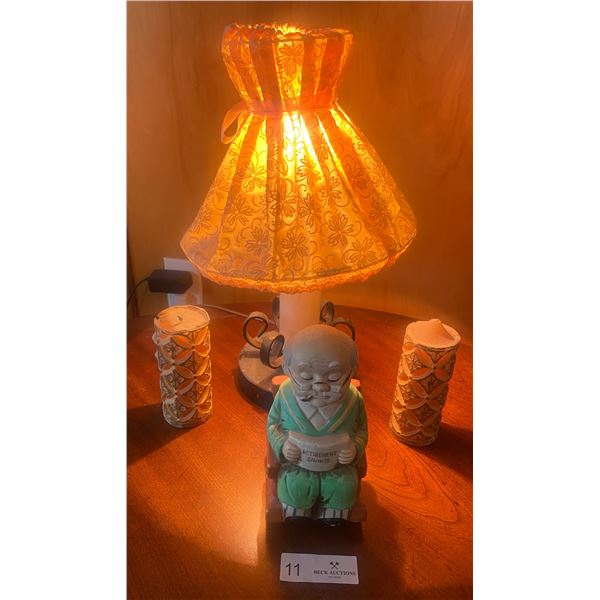 Vintage Lamp 17H, Candles & Retirement Saving Piggy Bank