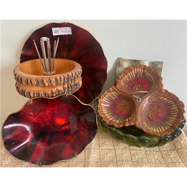 Antique Serving Platters & Vintage Nut Bowl & Crackers