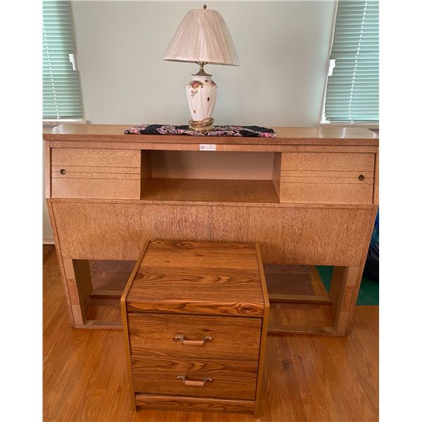 Double Bed Headboard With Cupboard 55Wx11Dx39H & Nightstand