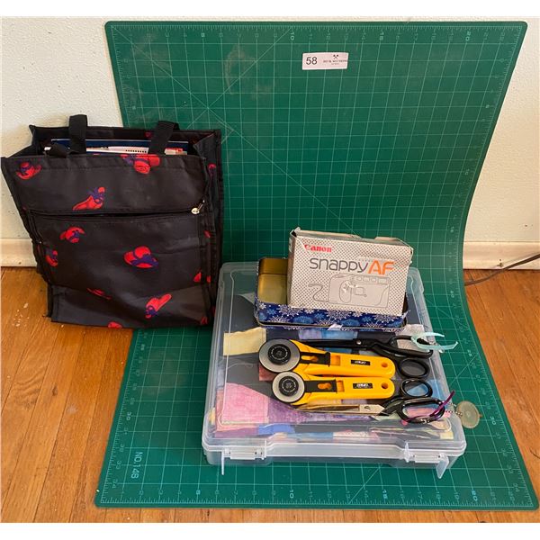 Assorted Olfa Rotary Cutters, Sewing Scissors With Carrying Bag & Cannon Snappy Auto Focus Camera