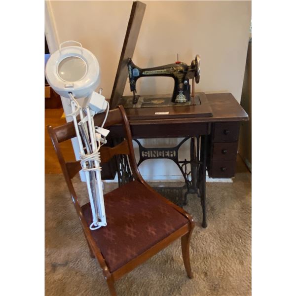 Singer Sewing Machine Model # JA537665, Chair, & Lamp