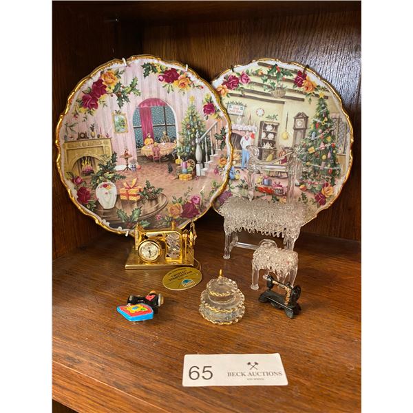 Crystal Temptation 24K Gold Plated Swarovski Mini Sewing Machine & Royal Albert Decorative Plates