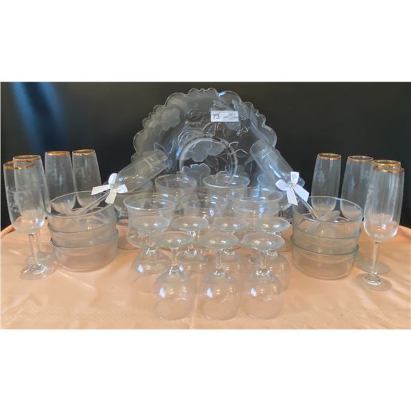Assorted Glass Stemware, Dessert Dishes, Serving Bowls & More
