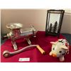 Image 1 : Antique Piggy Bank, Meat Mincer, & Brand New Lamp